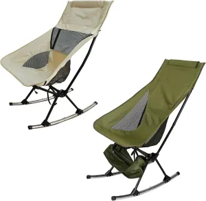 Portable Camping Rocking Chair 198LBS Weight Capacity Included Carry Bag High Back Rocker Chair for Patio Fishing Beach Lawn Travel (Beige)