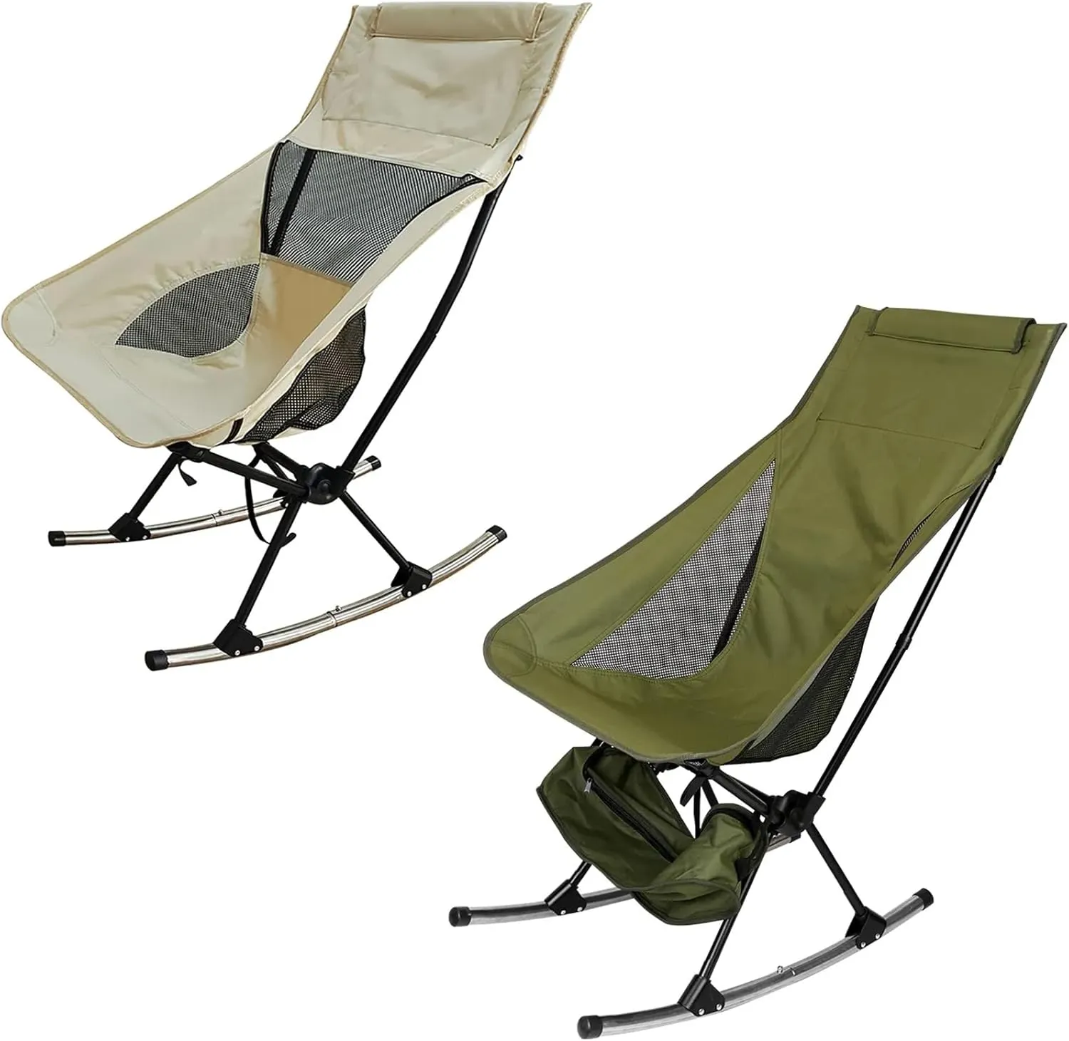 Portable Camping Rocking Chair 198LBS Weight Capacity Included Carry Bag High Back Rocker Chair for Patio Fishing Beach Lawn Travel (Beige)