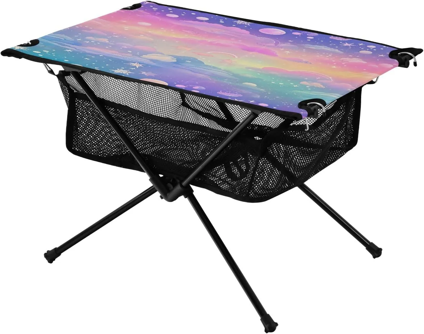 Portable Camping Table Foldable with Mesh Storage Lightweight Compact Camp Tent Side Table for Outside,Camping,Hiking,Tailgating,Dreamy Sky