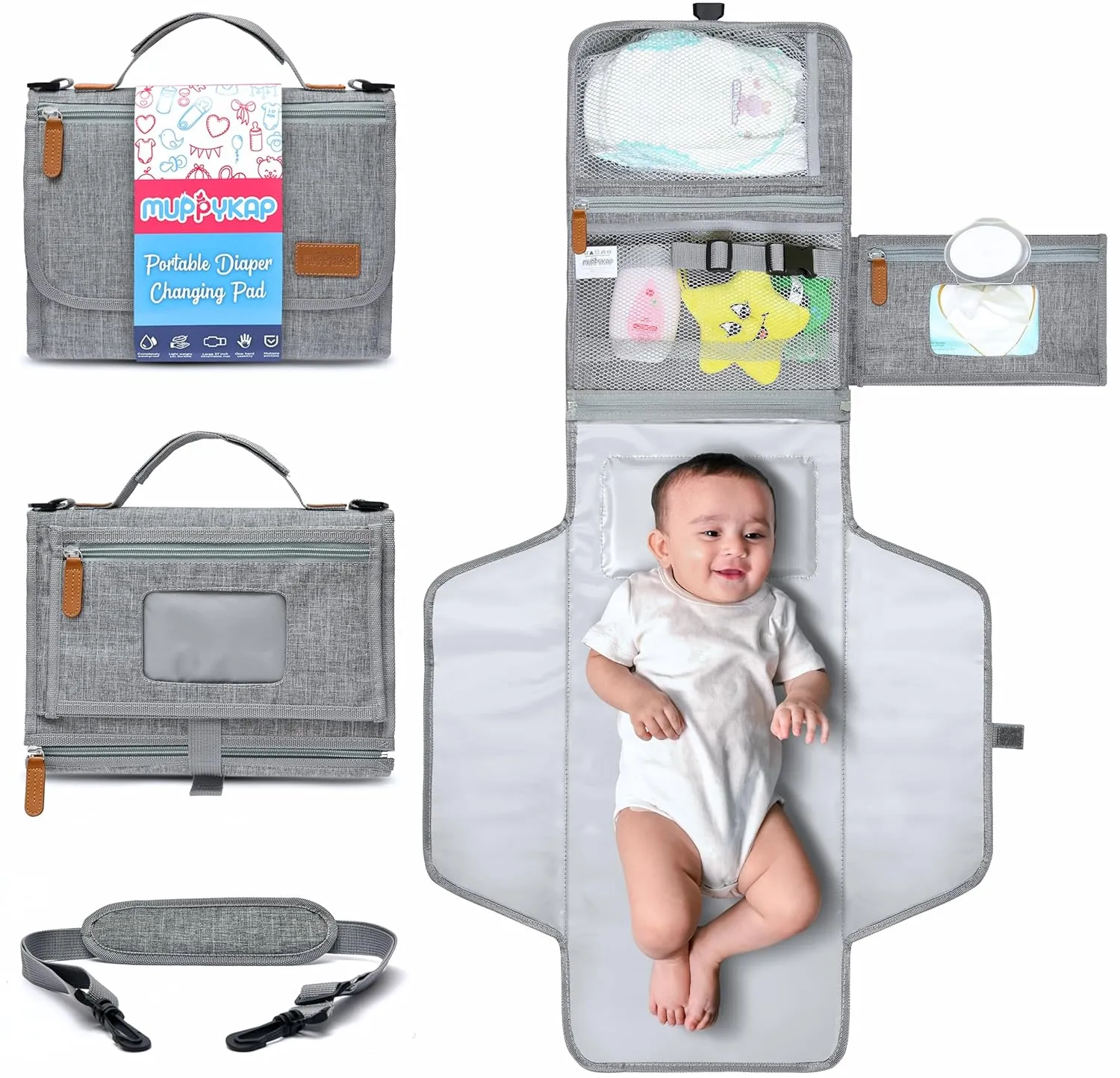 Portable Changing Pad with Shoulder Strap - Detachable Travel Changing Pad - Baby Shower Gifts - Fully Padded & Lightweight - Baby Boy Gifts - Diaper Changing Pad - Changing Mat 27"x22"