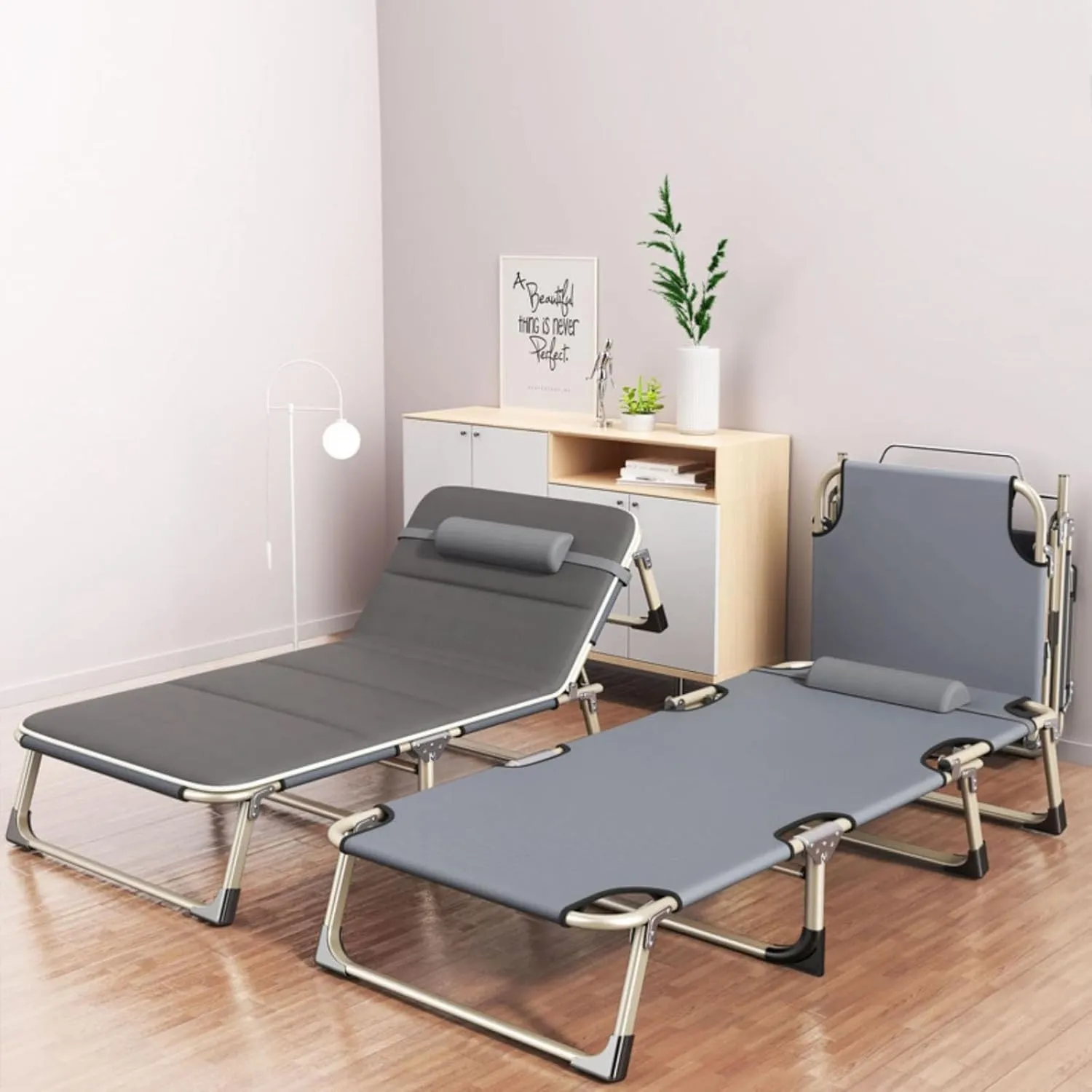 Portable Folding Adult Bed,Camping Cot Folding Camping Cots for Adults, 4 Positions Adjustable Reclining Folding Camping Cot, Travel Bed with Removable Pillow for Guest Sleeping Home Offic