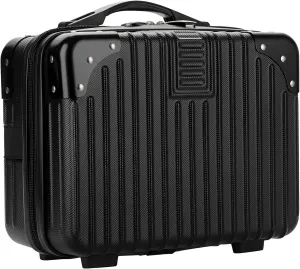 Portable Hard Shell Cosmetic Travel Case, Small Travel Hand Luggage with Elastic Band, Mini ABS Carrying Makeup Case Suitcase, Black