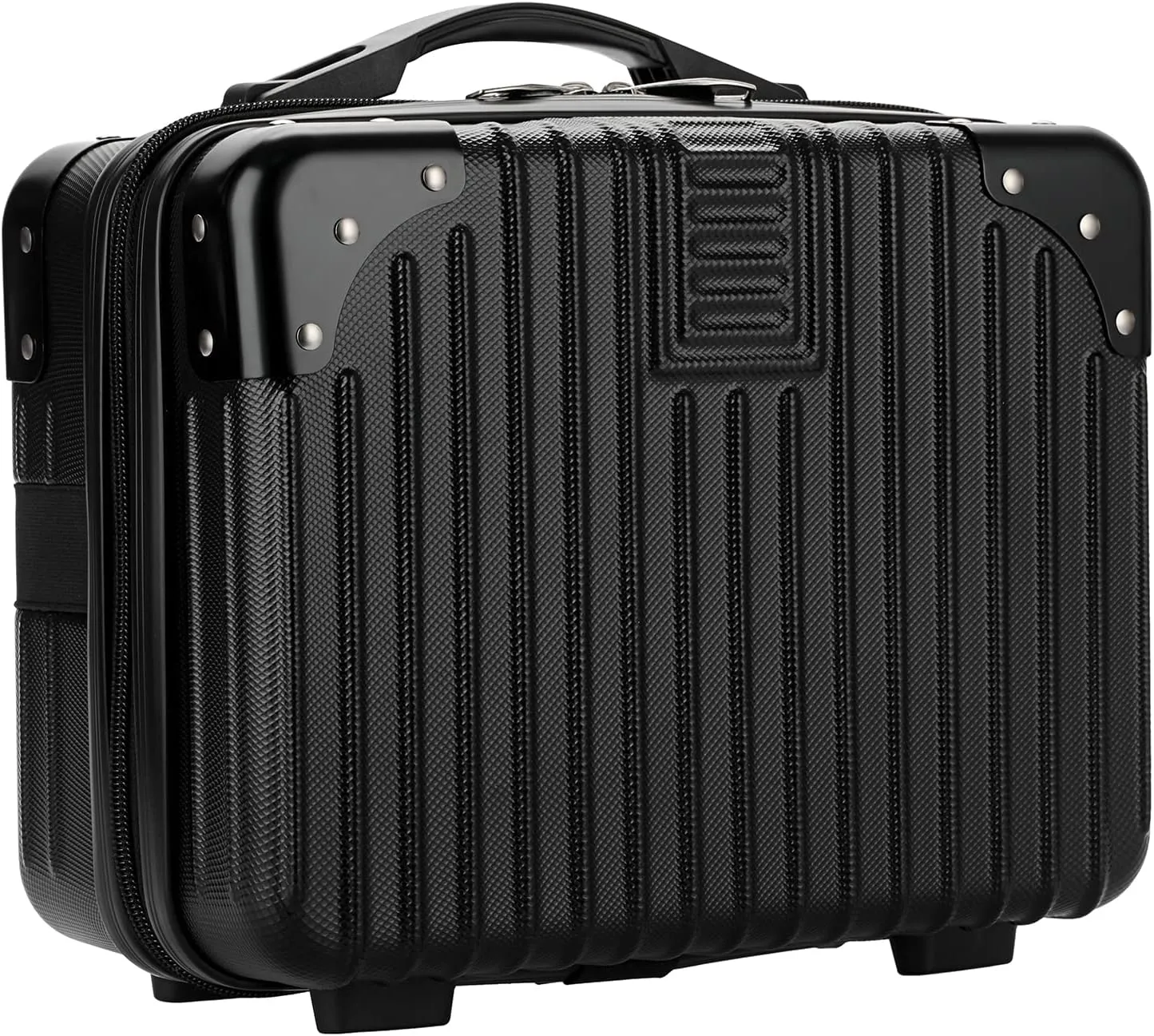 Portable Hard Shell Cosmetic Travel Case, Small Travel Hand Luggage with Elastic Band, Mini ABS Carrying Makeup Case Suitcase, Black