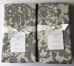 Pottery Barn Jacquard Medallion King Shams ~*~Set of Two~*~Gray~
