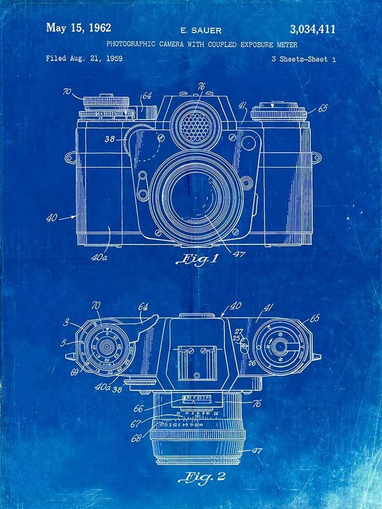 PP6-Faded Blueprint Zeiss Ikon Contarex Camera Patent Poster Poster Print - Cole Borders (24 x 36)