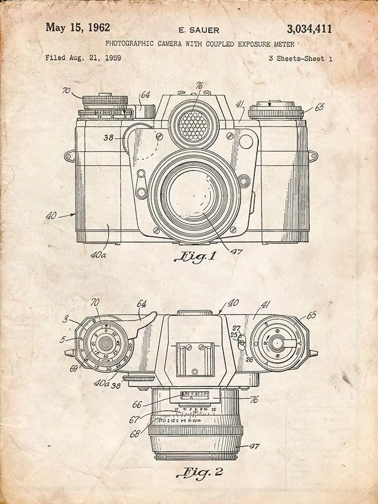 PP6-Vintage Parchment Zeiss Ikon Contarex Camera Patent Poster Poster Print - Cole Borders (24 x 36)