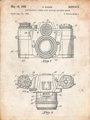 PP6-Vintage Parchment Zeiss Ikon Contarex Camera Patent Poster Poster Print - Cole Borders (24 x 36)