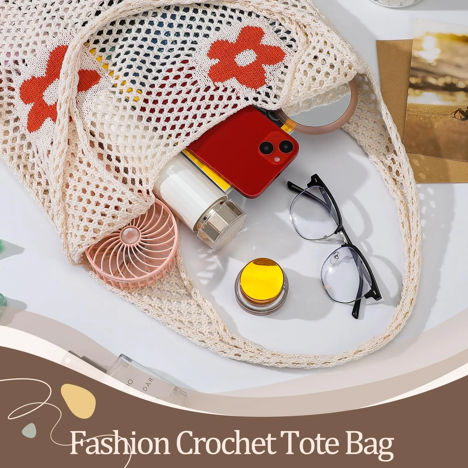 Premillow Crochet Beach Tote Bags, Stylish Mesh Beach Bags Shoulder Bag for Women, Cute Summer Vacation Boho Tote Bag