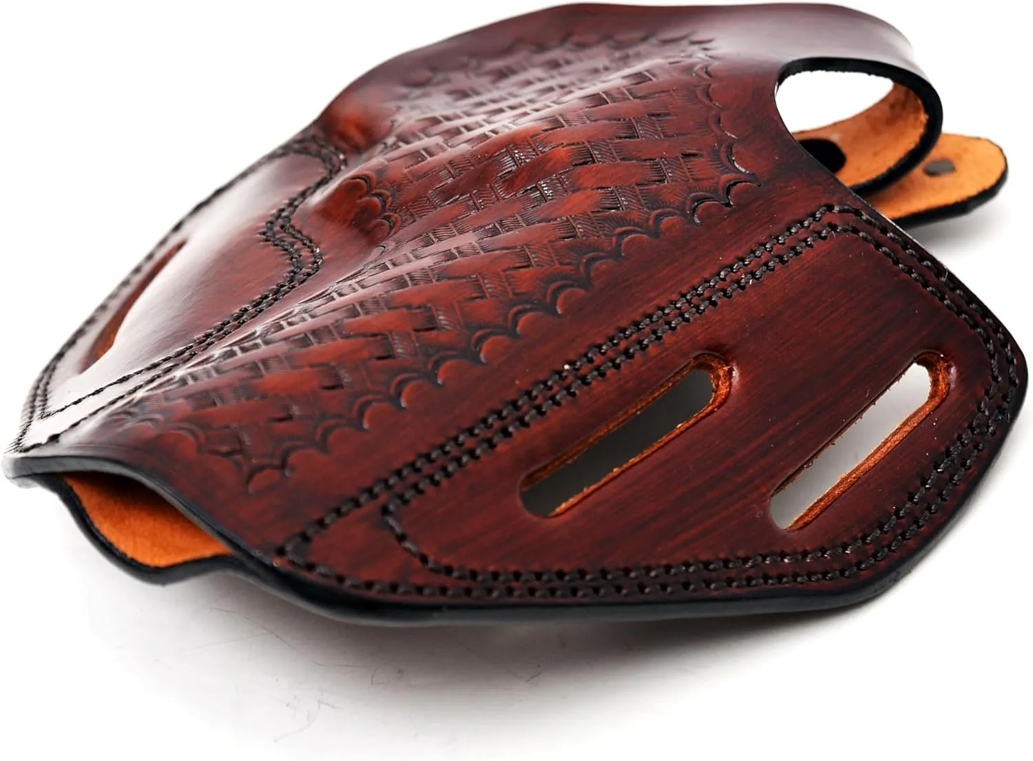 Premium Leather Belt Holster fits Colt King Cobra or Colt Python, Handcrafted, 3 Slot Pancake, Right Handed, Basket Weave Handcrafted, PulsarHolster