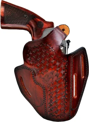 Premium Leather Belt Holster fits Colt King Cobra or Colt Python, Handcrafted, 3 Slot Pancake, Right Handed, Basket Weave Handcrafted, PulsarHolster