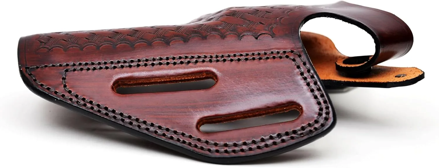 Premium Leather Belt Holster fits Colt King Cobra or Colt Python, Handcrafted, 3 Slot Pancake, Right Handed, Basket Weave Handcrafted, PulsarHolster