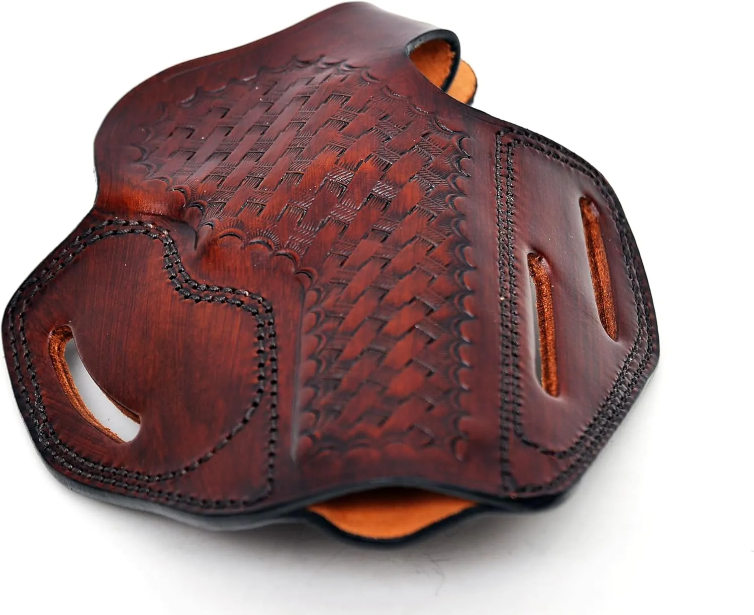 Premium Leather Belt Holster fits Colt King Cobra or Colt Python, Handcrafted, 3 Slot Pancake, Right Handed, Basket Weave Handcrafted, PulsarHolster
