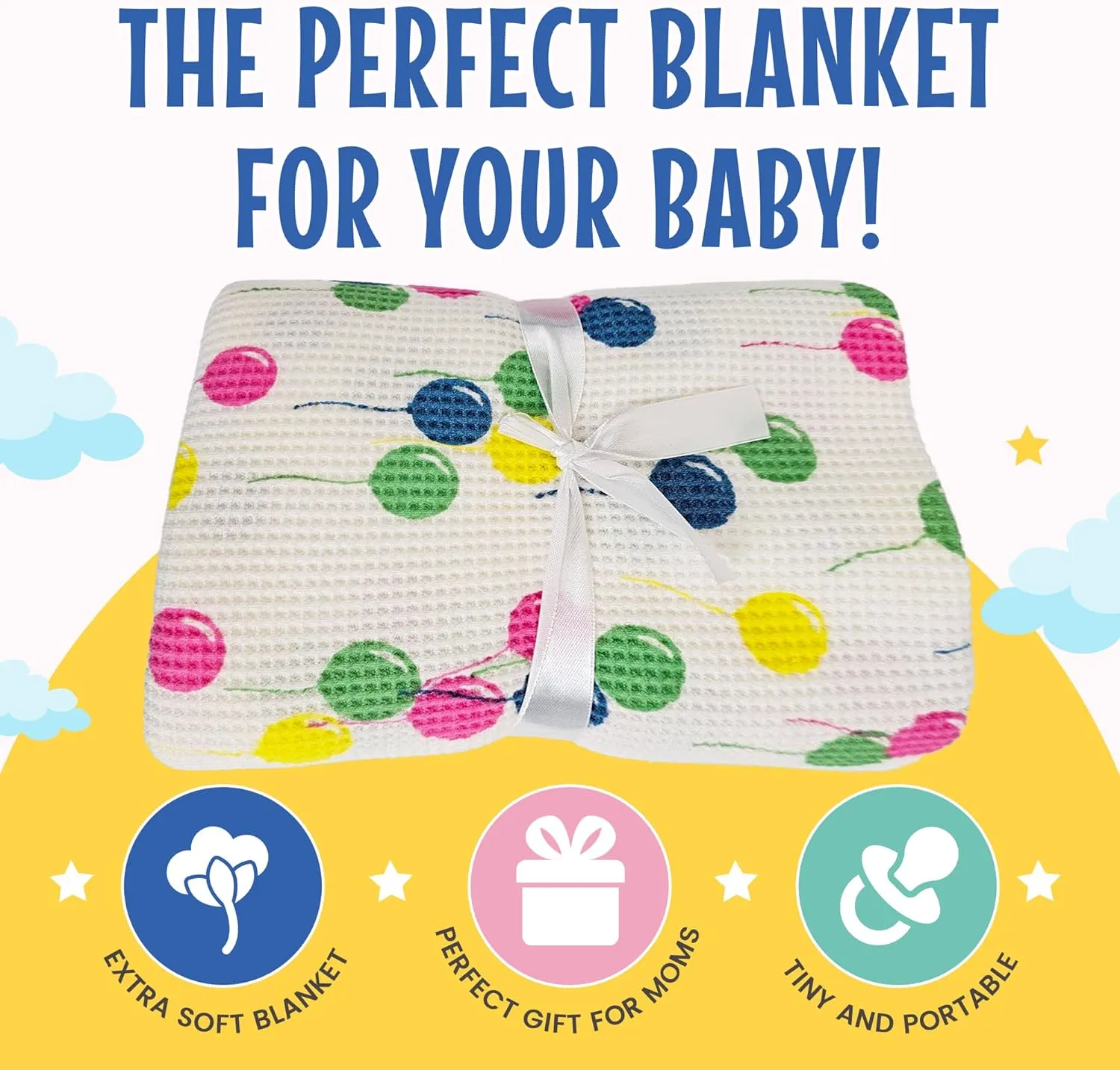 Premium Thermal Waffle Baby Blanket - Small Blanket for Newborns & Infants - Soft Mini Comfort Blankie - Ideal for Strollers, Travel & Cuddling - Balloon Multi, Nylon Trim (18" x 20")