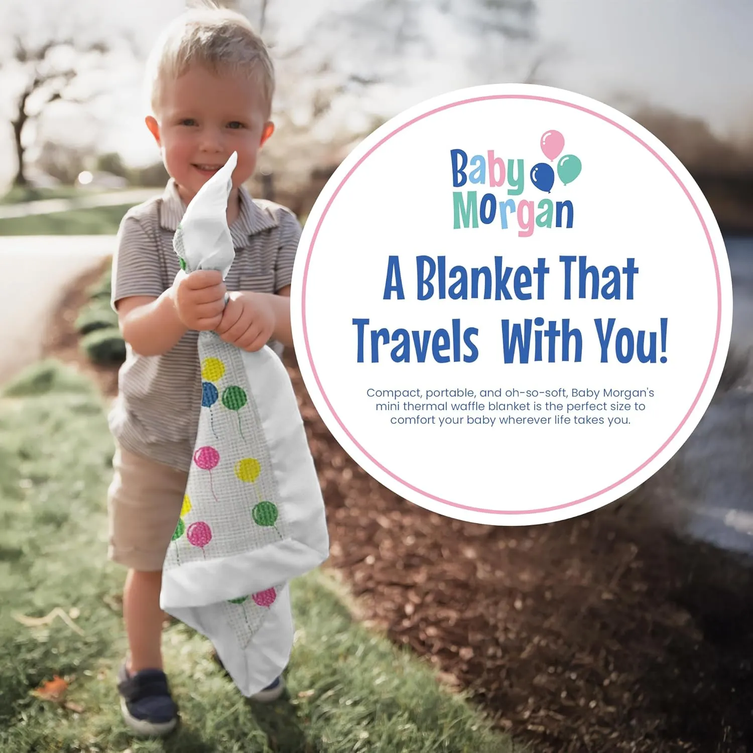 Premium Thermal Waffle Baby Blanket - Small Blanket for Newborns & Infants - Soft Mini Comfort Blankie - Ideal for Strollers, Travel & Cuddling - Balloon Multi, Nylon Trim (18" x 20")