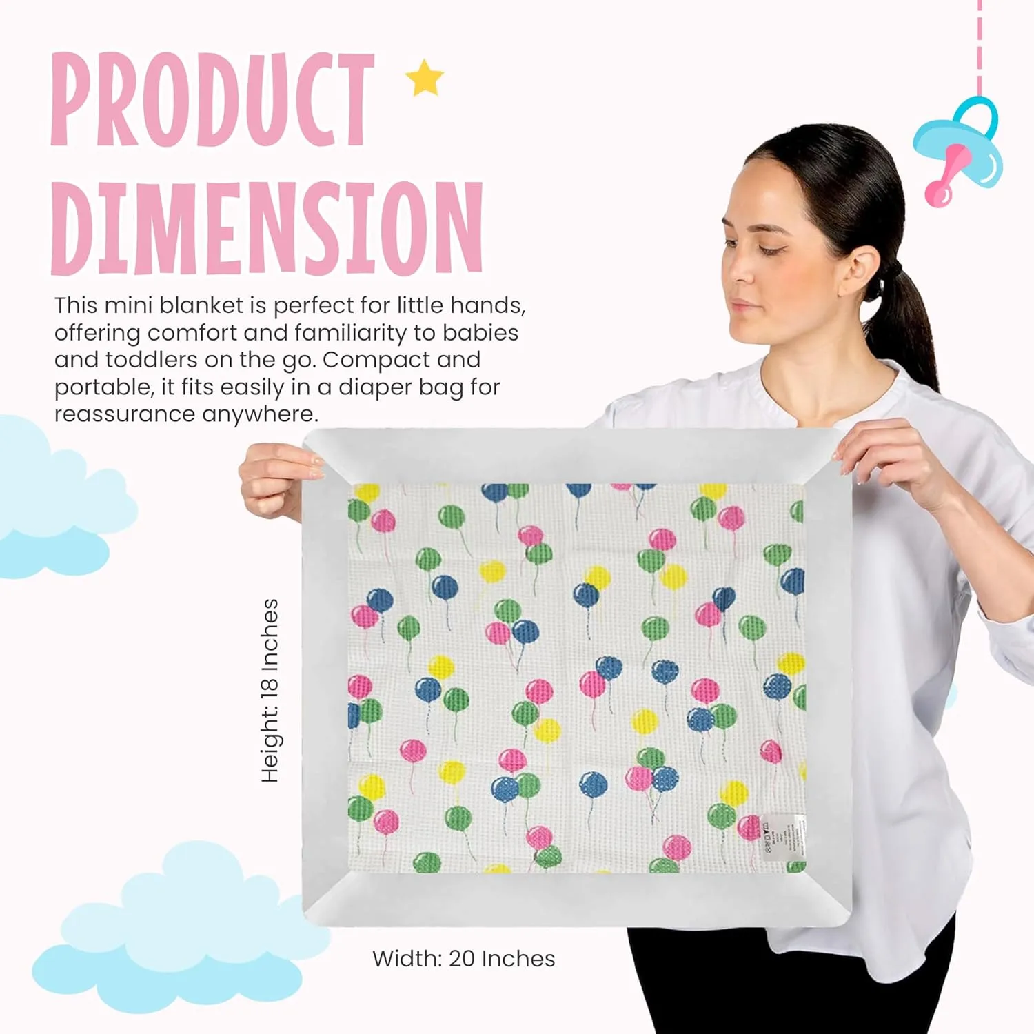 Premium Thermal Waffle Baby Blanket - Small Blanket for Newborns & Infants - Soft Mini Comfort Blankie - Ideal for Strollers, Travel & Cuddling - Balloon Multi, Nylon Trim (18" x 20")