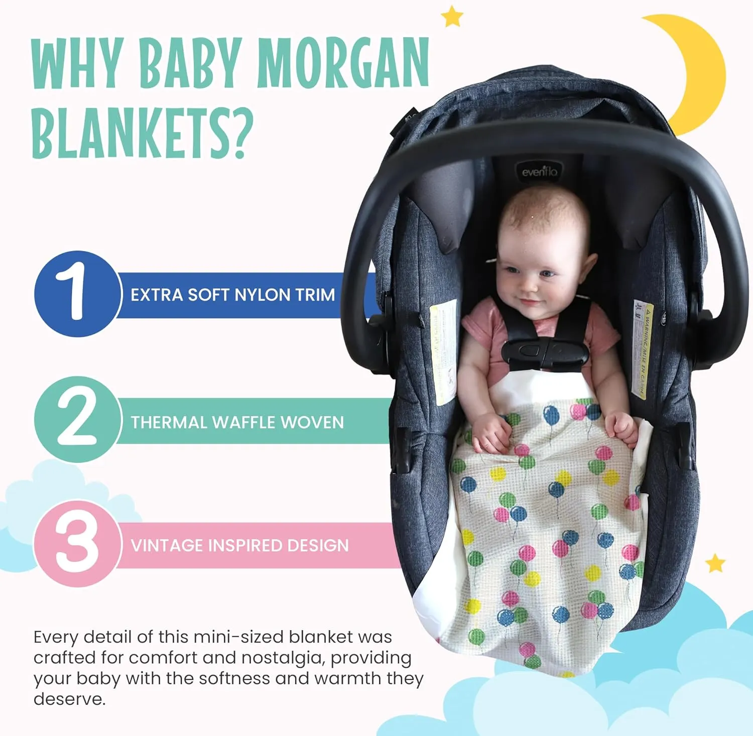Premium Thermal Waffle Baby Blanket - Small Blanket for Newborns & Infants - Soft Mini Comfort Blankie - Ideal for Strollers, Travel & Cuddling - Balloon Multi, Nylon Trim (18" x 20")