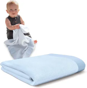 Premium Thermal Waffle Baby Blanket - Small Blanket for Newborns & Infants - Soft Mini Comfort Blankie - Ideal for Strollers, Travel and Cuddling - Blue, Nylon Trim (18" x 20")