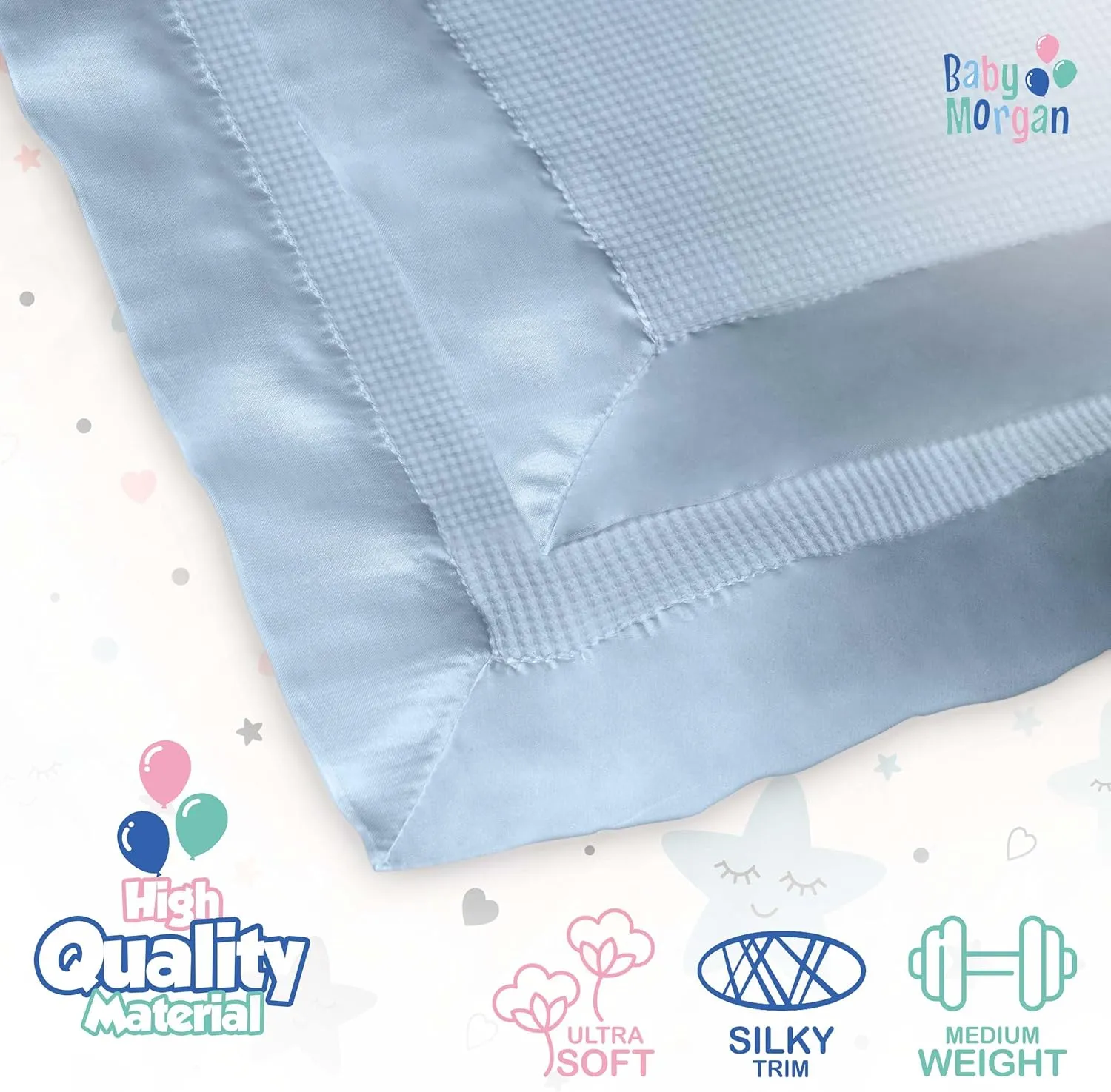Premium Thermal Waffle Baby Blanket - Small Blanket for Newborns & Infants - Soft Mini Comfort Blankie - Ideal for Strollers, Travel and Cuddling - Blue, Nylon Trim (18" x 20")