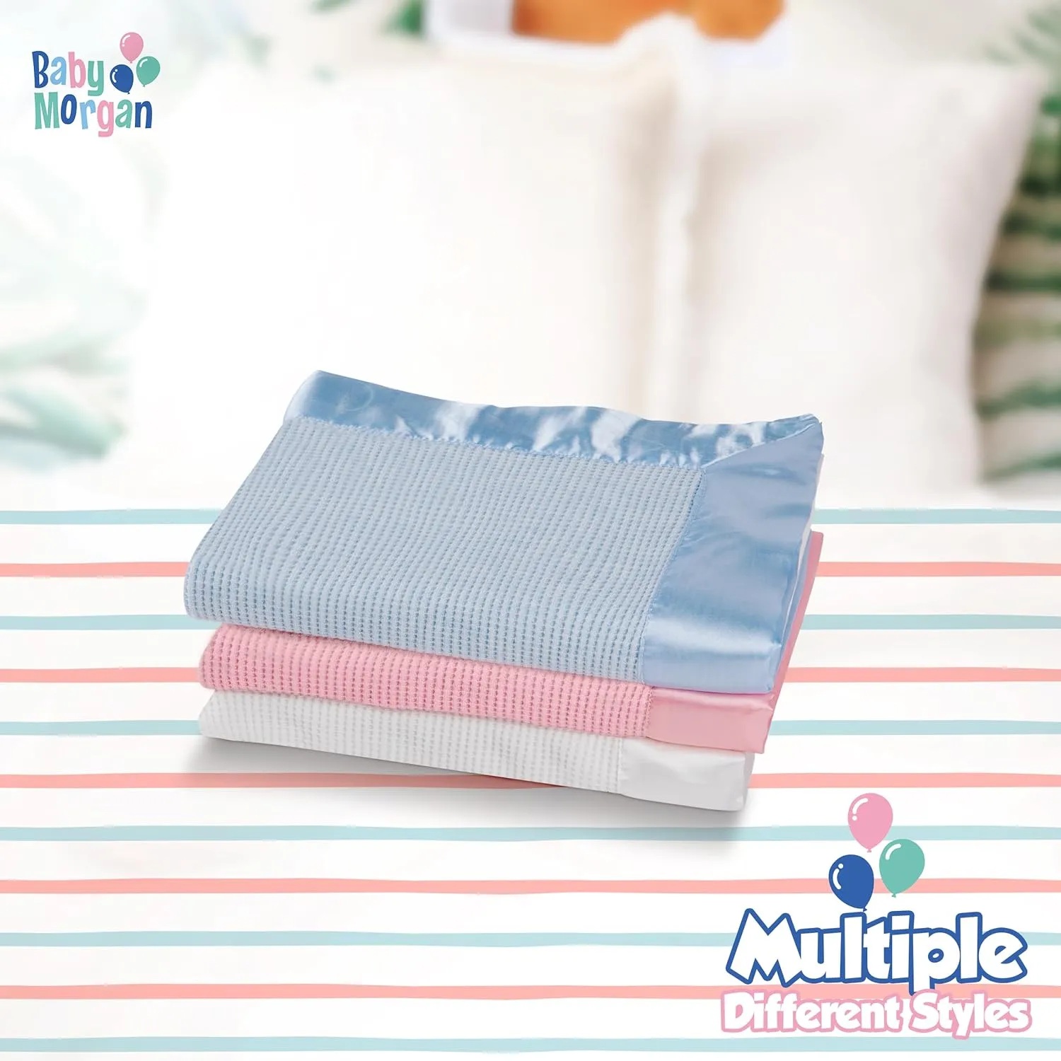Premium Thermal Waffle Baby Blanket - Small Blanket for Newborns & Infants - Soft Mini Comfort Blankie - Ideal for Strollers, Travel and Cuddling - Blue, Nylon Trim (18" x 20")