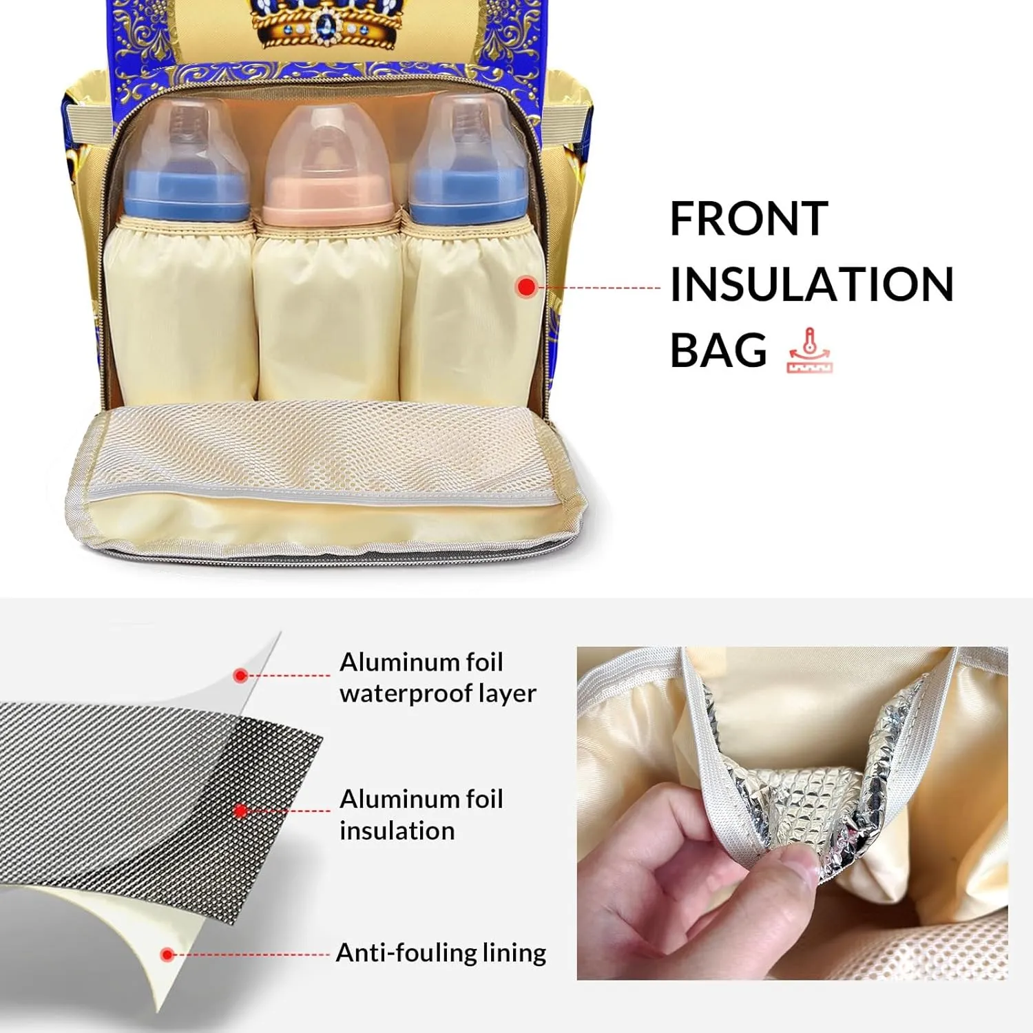 Prince Boy Glod Crown Personalized Large Capacity Diaper Bags,Custom Name Backpack Casual Daypack Bag Nappy Bag Gifts, Design 12, SFA055SS