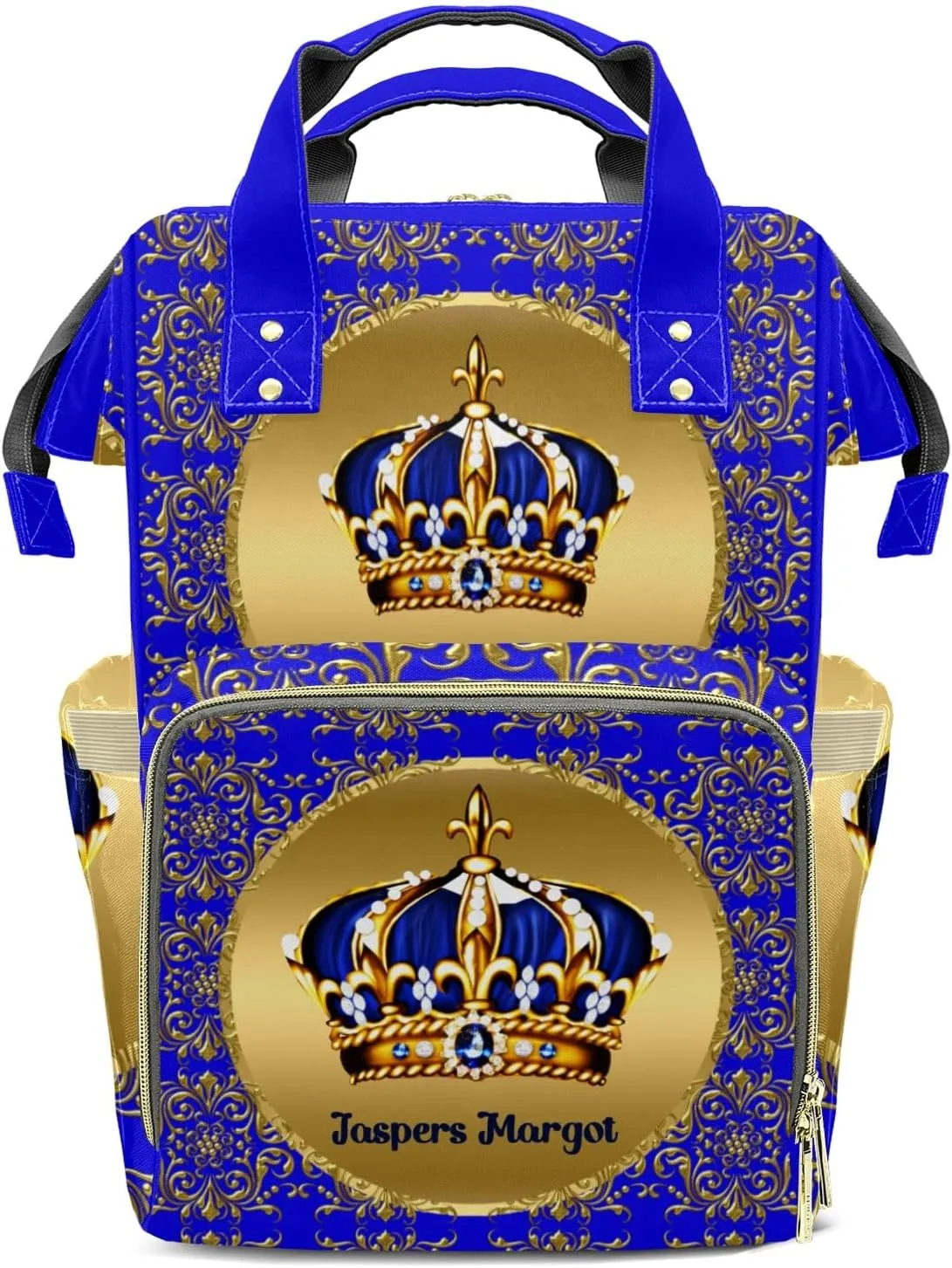 Prince Boy Glod Crown Personalized Large Capacity Diaper Bags,Custom Name Backpack Casual Daypack Bag Nappy Bag Gifts, Design 12, SFA055SS