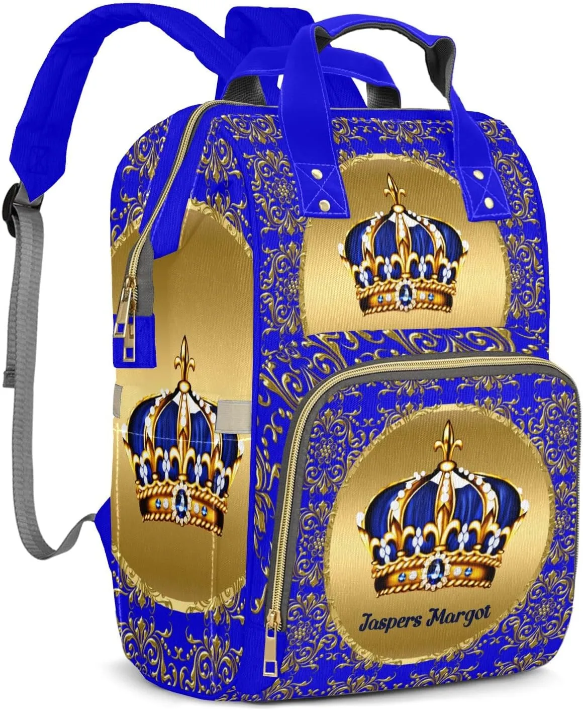 Prince Boy Glod Crown Personalized Large Capacity Diaper Bags,Custom Name Backpack Casual Daypack Bag Nappy Bag Gifts, Design 12, SFA055SS