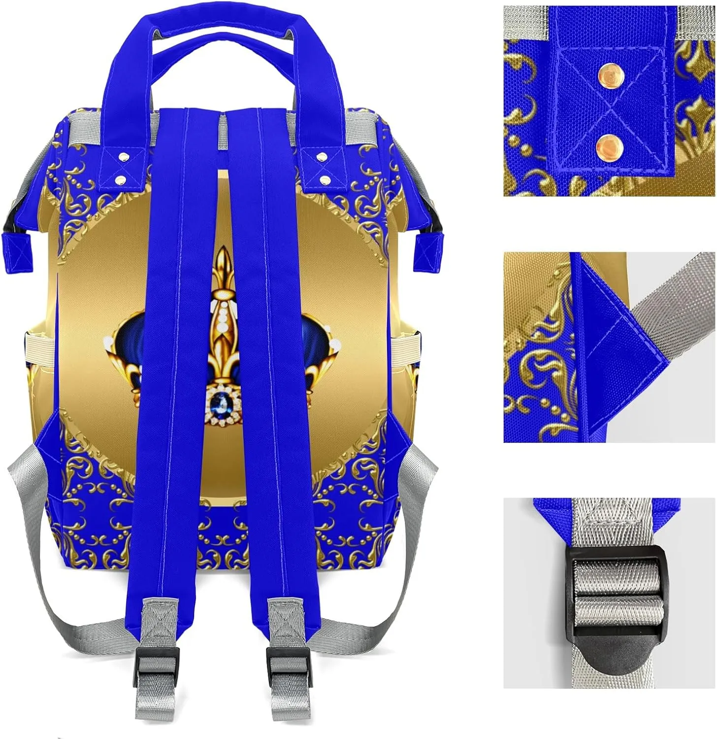 Prince Boy Glod Crown Personalized Large Capacity Diaper Bags,Custom Name Backpack Casual Daypack Bag Nappy Bag Gifts, Design 12, SFA055SS