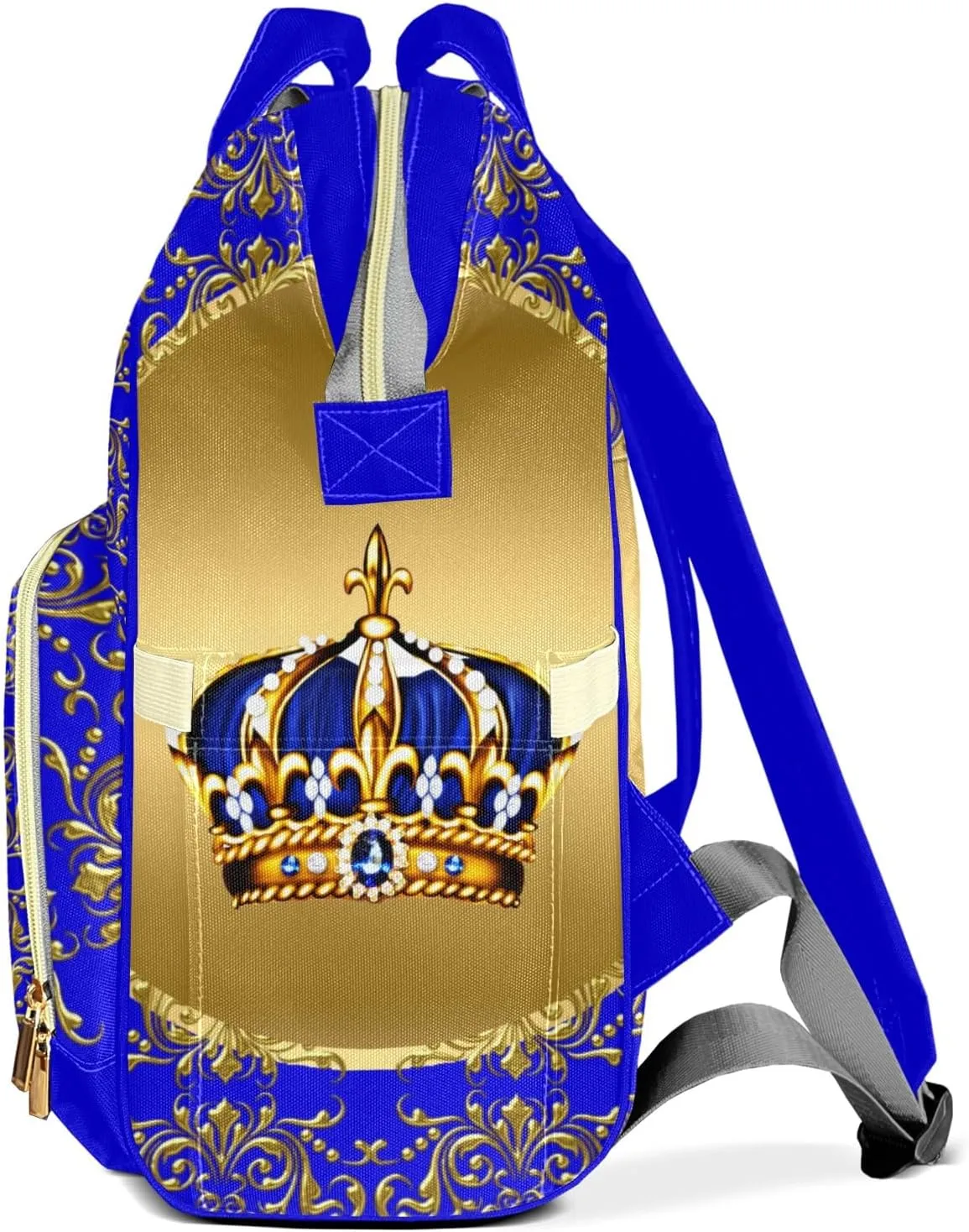 Prince Boy Glod Crown Personalized Large Capacity Diaper Bags,Custom Name Backpack Casual Daypack Bag Nappy Bag Gifts, Design 12, SFA055SS
