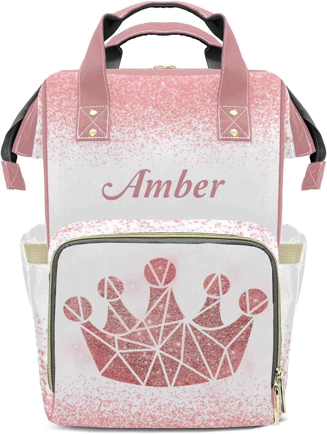 Print Pink White Personalized Diaper Bags Waterproof Backpack Shoulder Daypack for Mother's Day Gifts