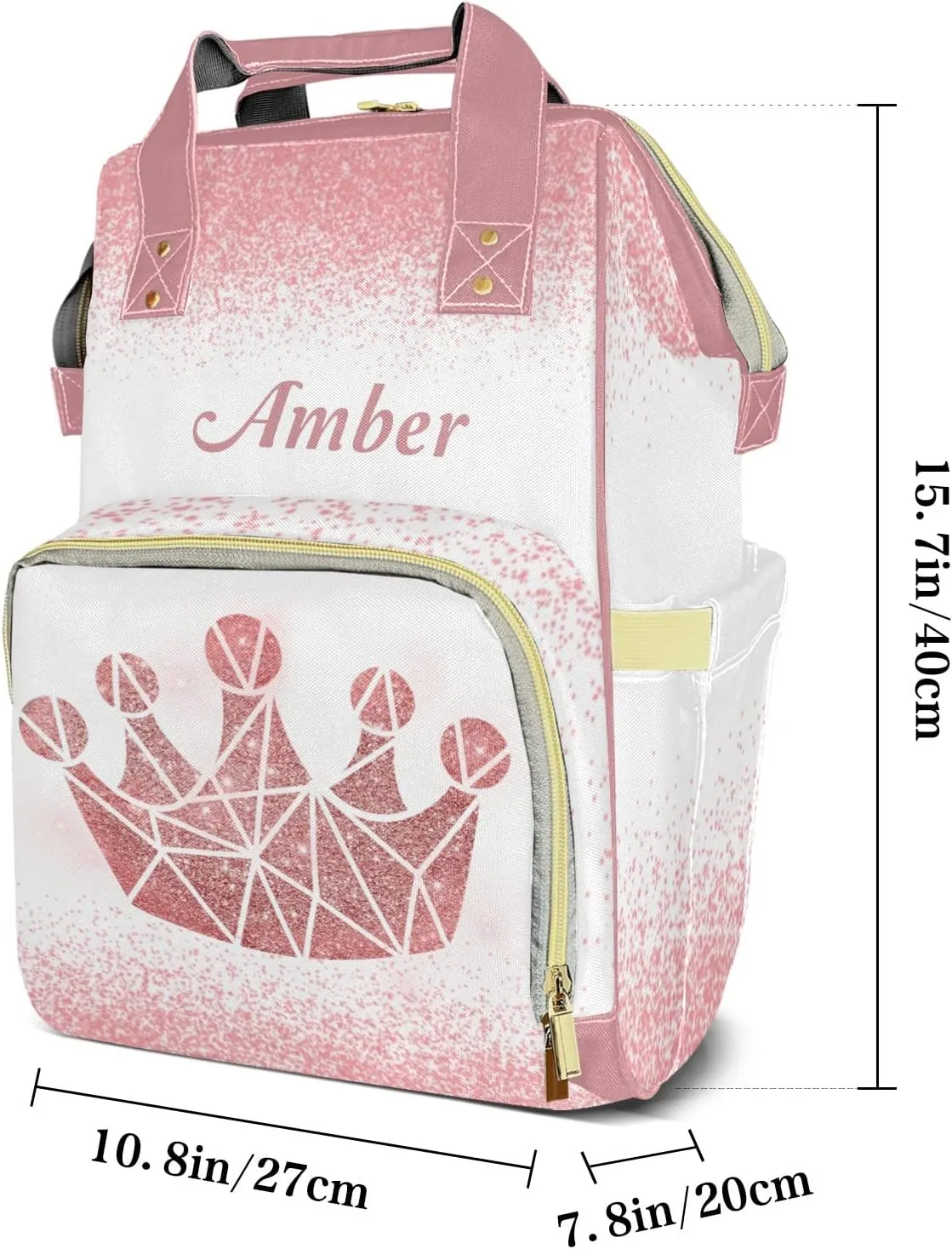 Print Pink White Personalized Diaper Bags Waterproof Backpack Shoulder Daypack for Mother's Day Gifts