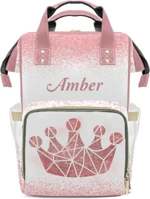 Print Pink White Personalized Diaper Bags Waterproof Backpack Shoulder Daypack for Mother's Day Gifts