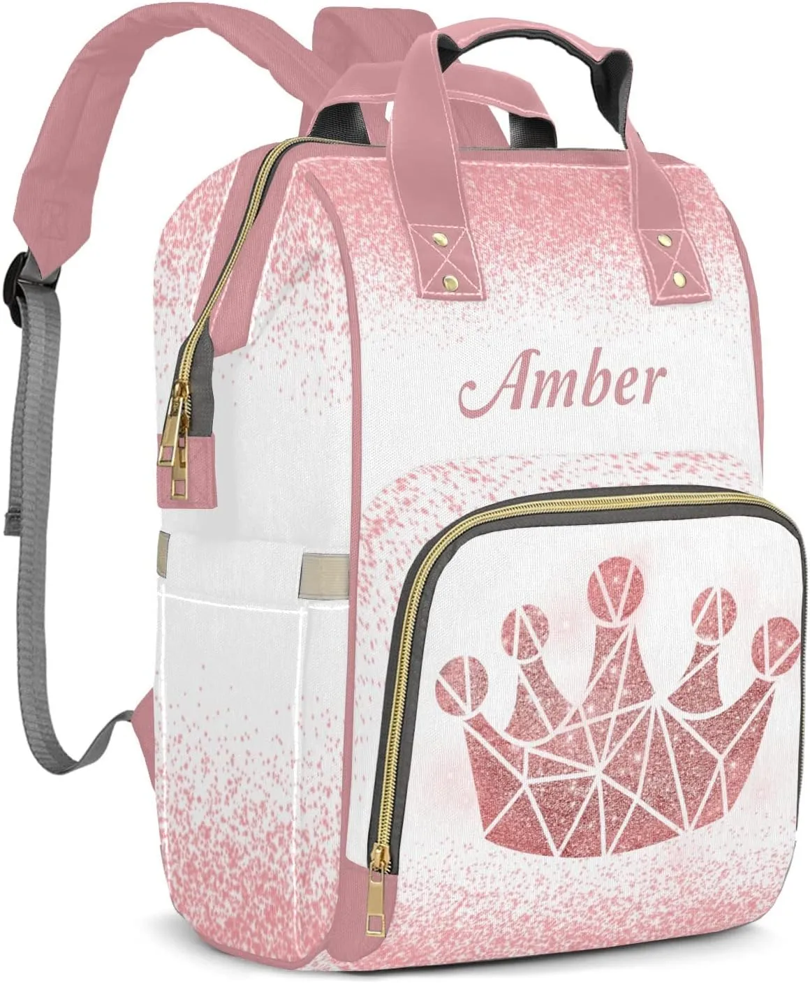 Print Pink White Personalized Diaper Bags Waterproof Backpack Shoulder Daypack for Mother's Day Gifts