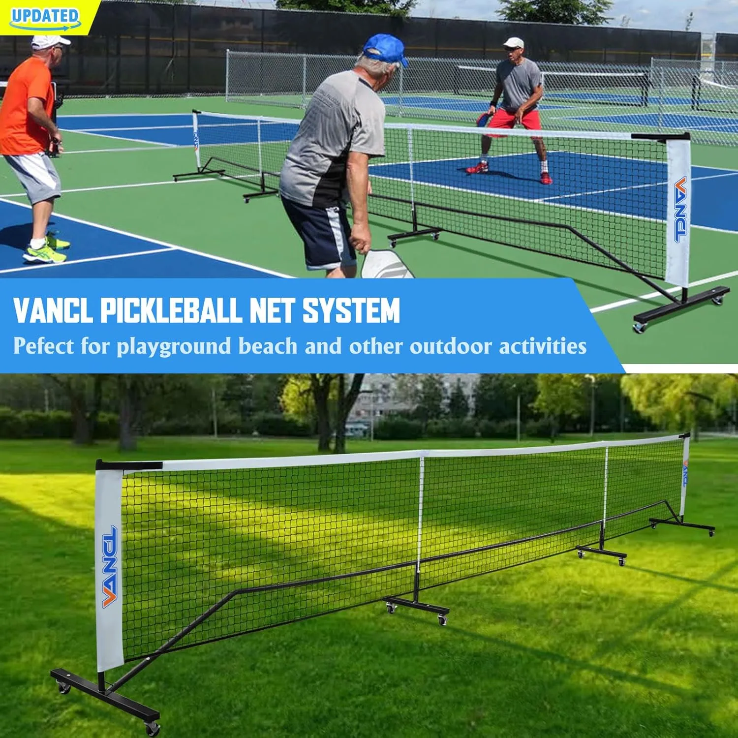 Pro Pickleball Net Portable with Wheels – 22ft Heavy Duty Pickleball Net System with Sturdy Aluminum Frame for Outdoor & Indoor – Nylon Net & Carrying Bag for Pickleball, Tennis, Badminton