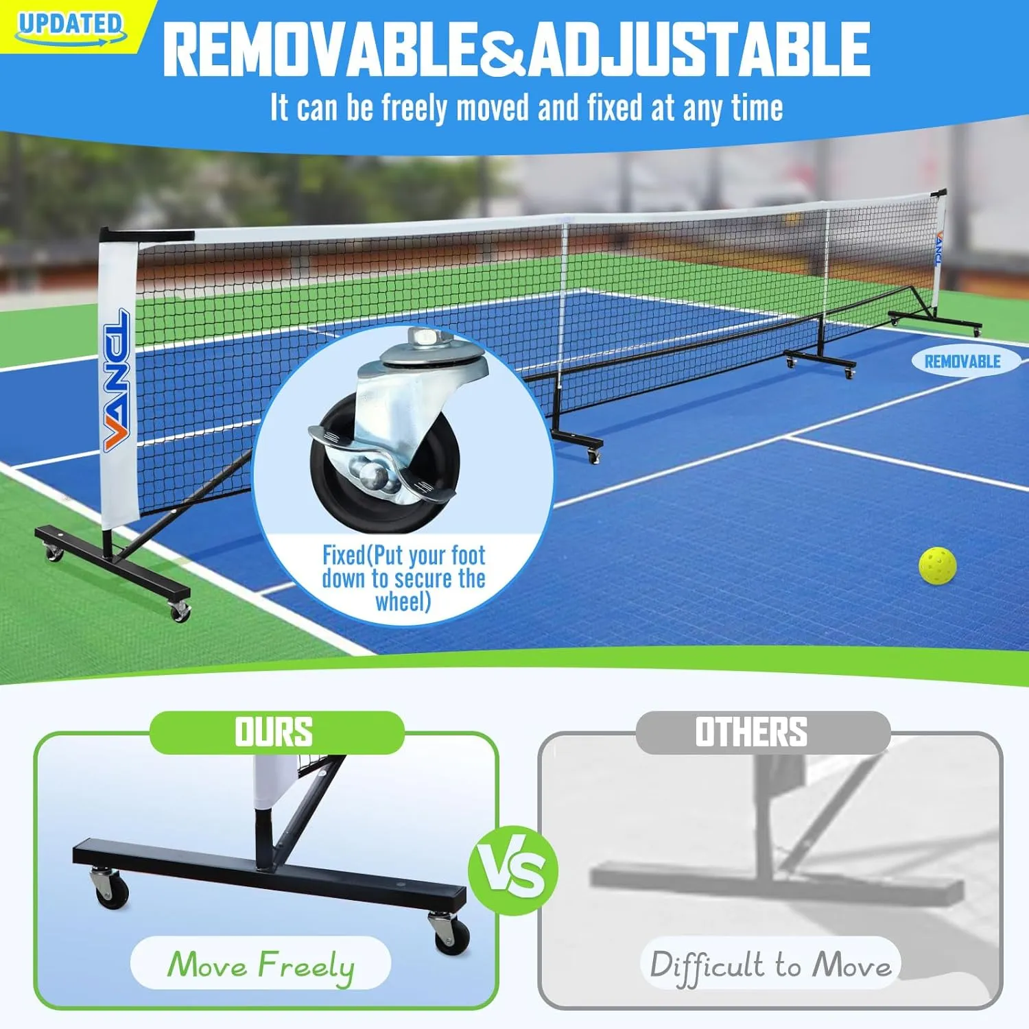 Pro Pickleball Net Portable with Wheels – 22ft Heavy Duty Pickleball Net System with Sturdy Aluminum Frame for Outdoor & Indoor – Nylon Net & Carrying Bag for Pickleball, Tennis, Badminton