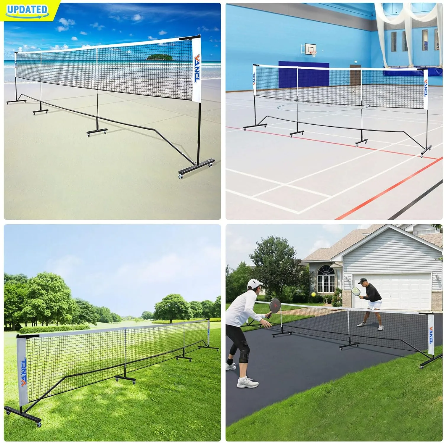 Pro Pickleball Net Portable with Wheels – 22ft Heavy Duty Pickleball Net System with Sturdy Aluminum Frame for Outdoor & Indoor – Nylon Net & Carrying Bag for Pickleball, Tennis, Badminton