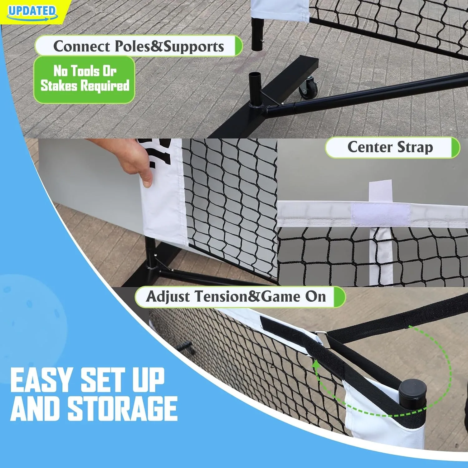 Pro Pickleball Net Portable with Wheels – 22ft Heavy Duty Pickleball Net System with Sturdy Aluminum Frame for Outdoor & Indoor – Nylon Net & Carrying Bag for Pickleball, Tennis, Badminton