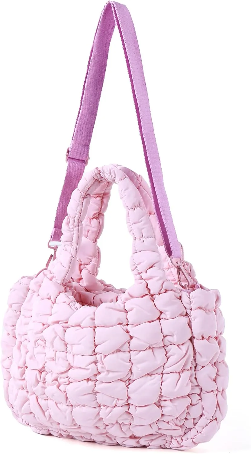 Puffer Tote Bag for Women Quilted Tote Bag Crossbody Carryall Bag Soft Puffy Hobo Handbag Puff Purse