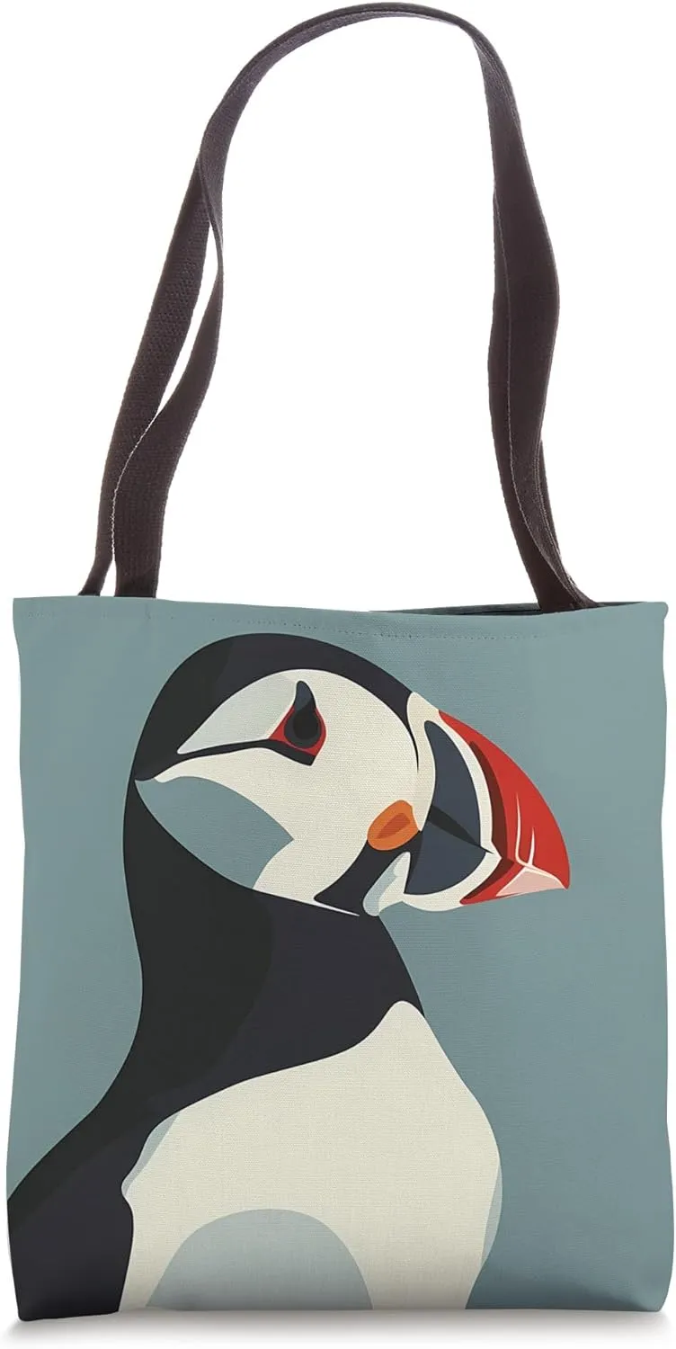 Puffin Minimalist Animal Wildlife Pattern Tote Bag