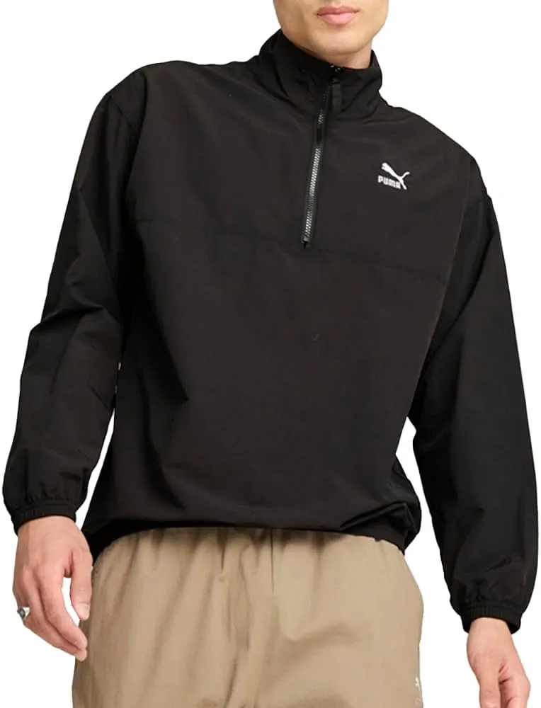 PUMA Mens Classics Relaxed Crew Woven Half Zip Athletic Outerwear Casual - Black - Size L
