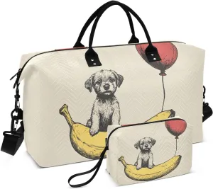 Puppy Banana Red Balloon Duffel Bag for Traveling, Gym Bags with Multiple Interior Pockets for Women Men Toiletry Purse Included 20.5”x 1.9” x 13.8”