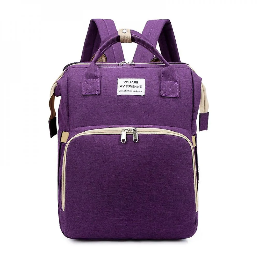 Purple Diaper Backpack Foldable Baby Bed Large Capacity Mummy Bag With Changing Station LC1208