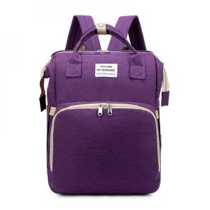 Purple Diaper Backpack Foldable Baby Bed Large Capacity Mummy Bag With Changing Station LC1208