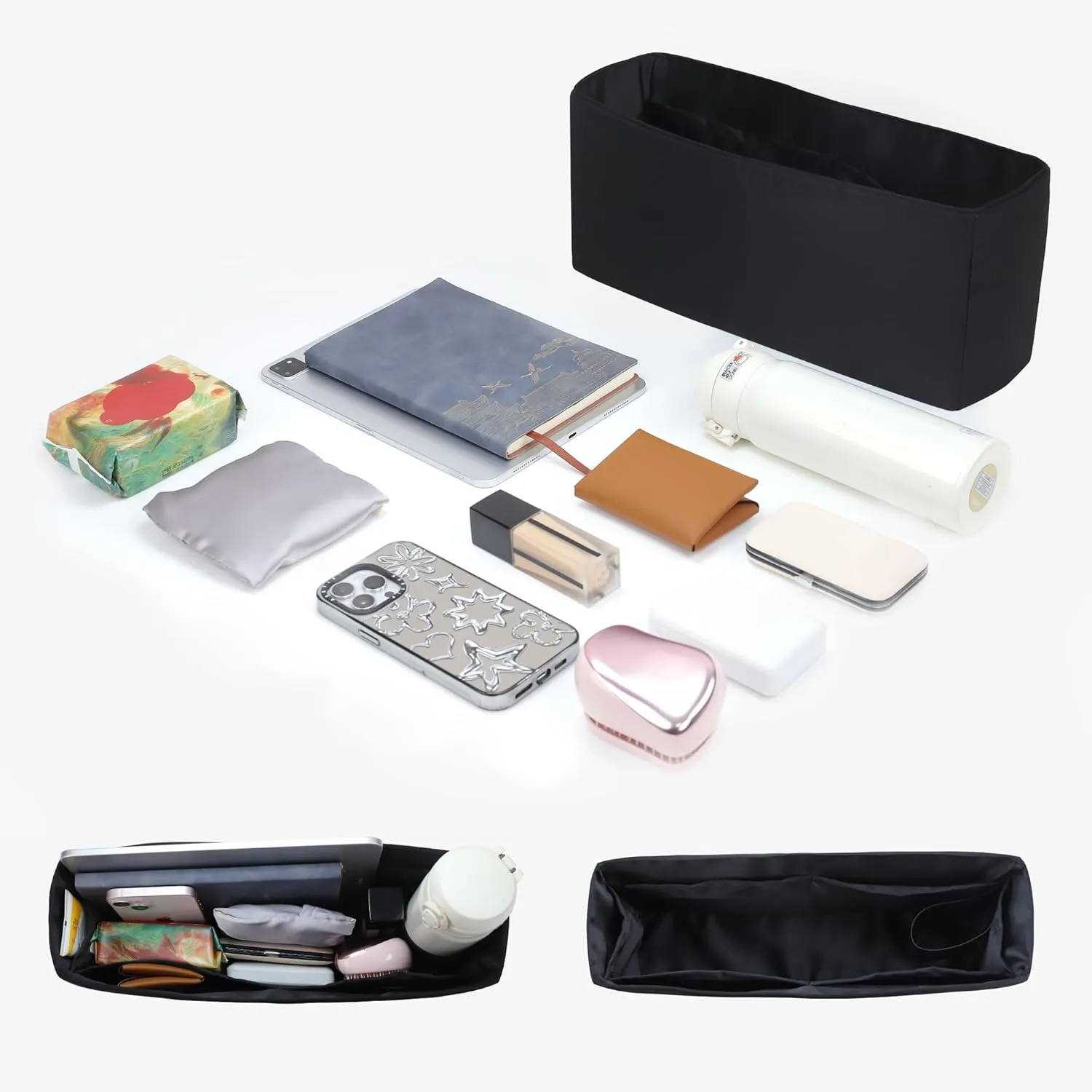 Purse Organizer Insert,Silk Bag Organizer with 6 Sizes,Silky Smooth,Handbag Shaper For Longchamp,Birkin 20/25,Speedy 30/40,Neverfull and More(Slender Large,Black)