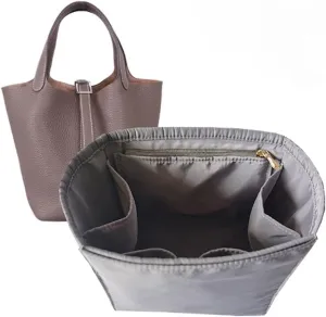 Purse Organizer Picotin 18 22 26 Insert Bags Makeup Handbag Inner Purse Portable base shaper Premium Nylon (Picotin 18, grey)