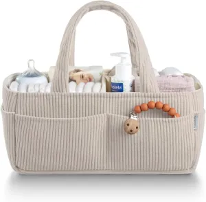 PUTSKA Baby Diaper Caddy Organizer for Changing Table – Stylish Nursery Storage Basket, Newborn Essentials, Baby Shower Gifts and Registry Must-Haves for Boy or Girl, Car Diaper Caddy, Corduroy Cream