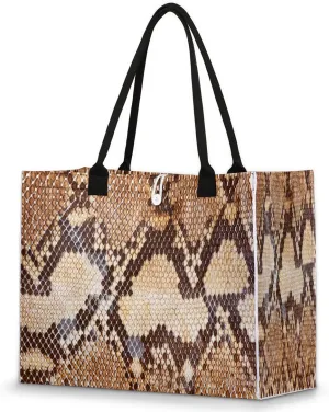 Python Snake Skin Tote Bag for Women Large Beach Bag Reusable Grocery Bags Tote Bag for Work Shopping Travel Beach