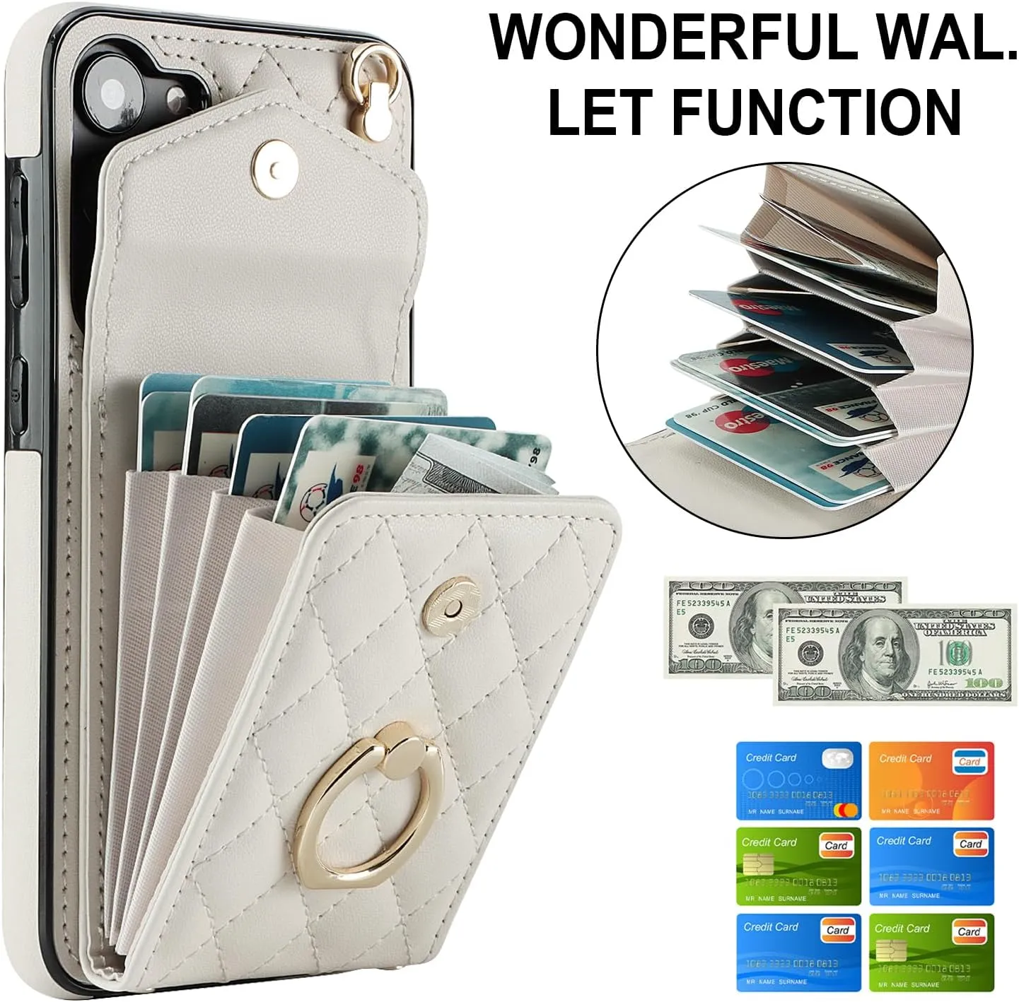 QLTYPRI Crossbody Wallet Case for Samsung Galaxy S24 FE, PU Leather Phone Case with RFID Blocking Card Slots Holder Ring Kickstand Wrist Strap Lanyard Handbag Purse Cover for Samsung S24 FE - White