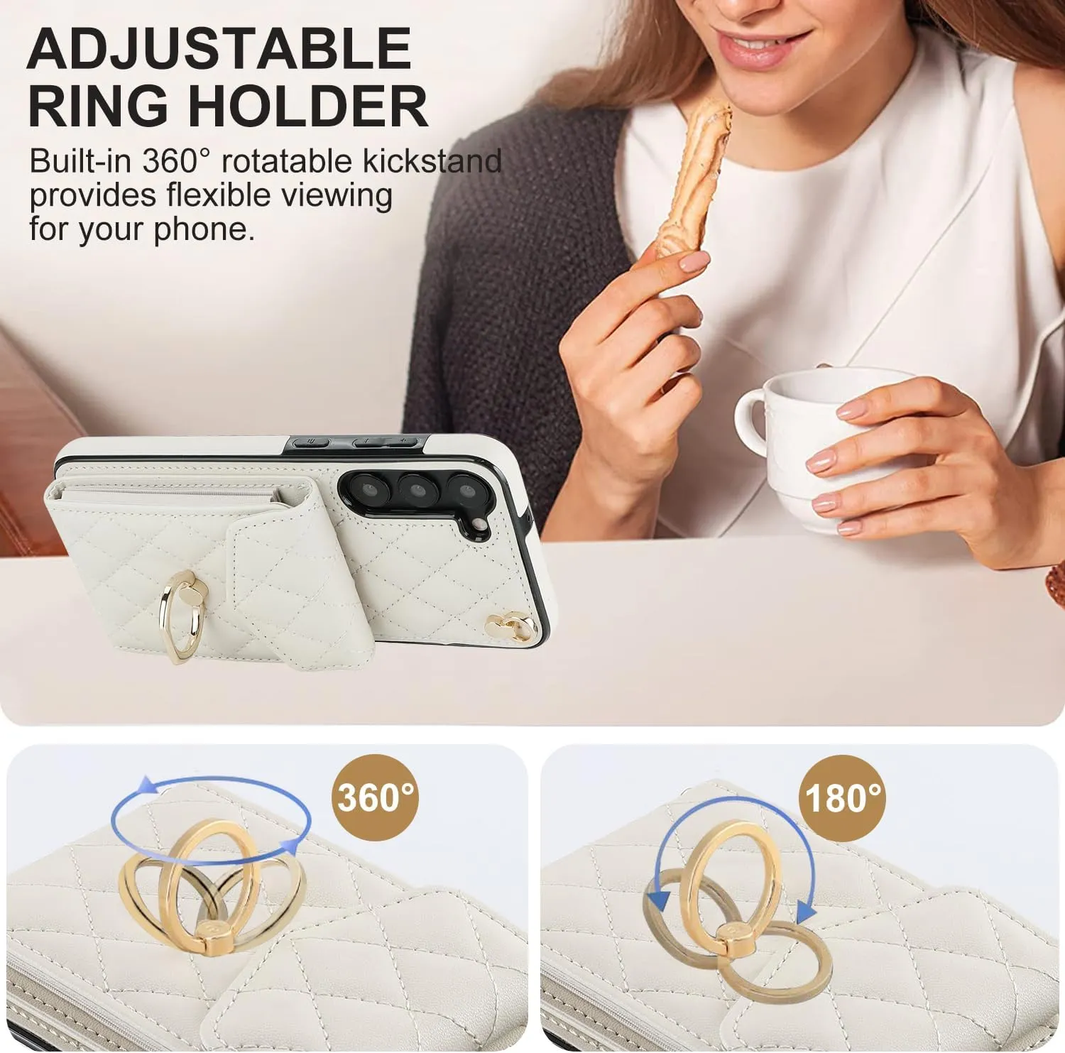 QLTYPRI Crossbody Wallet Case for Samsung Galaxy S24 FE, PU Leather Phone Case with RFID Blocking Card Slots Holder Ring Kickstand Wrist Strap Lanyard Handbag Purse Cover for Samsung S24 FE - White