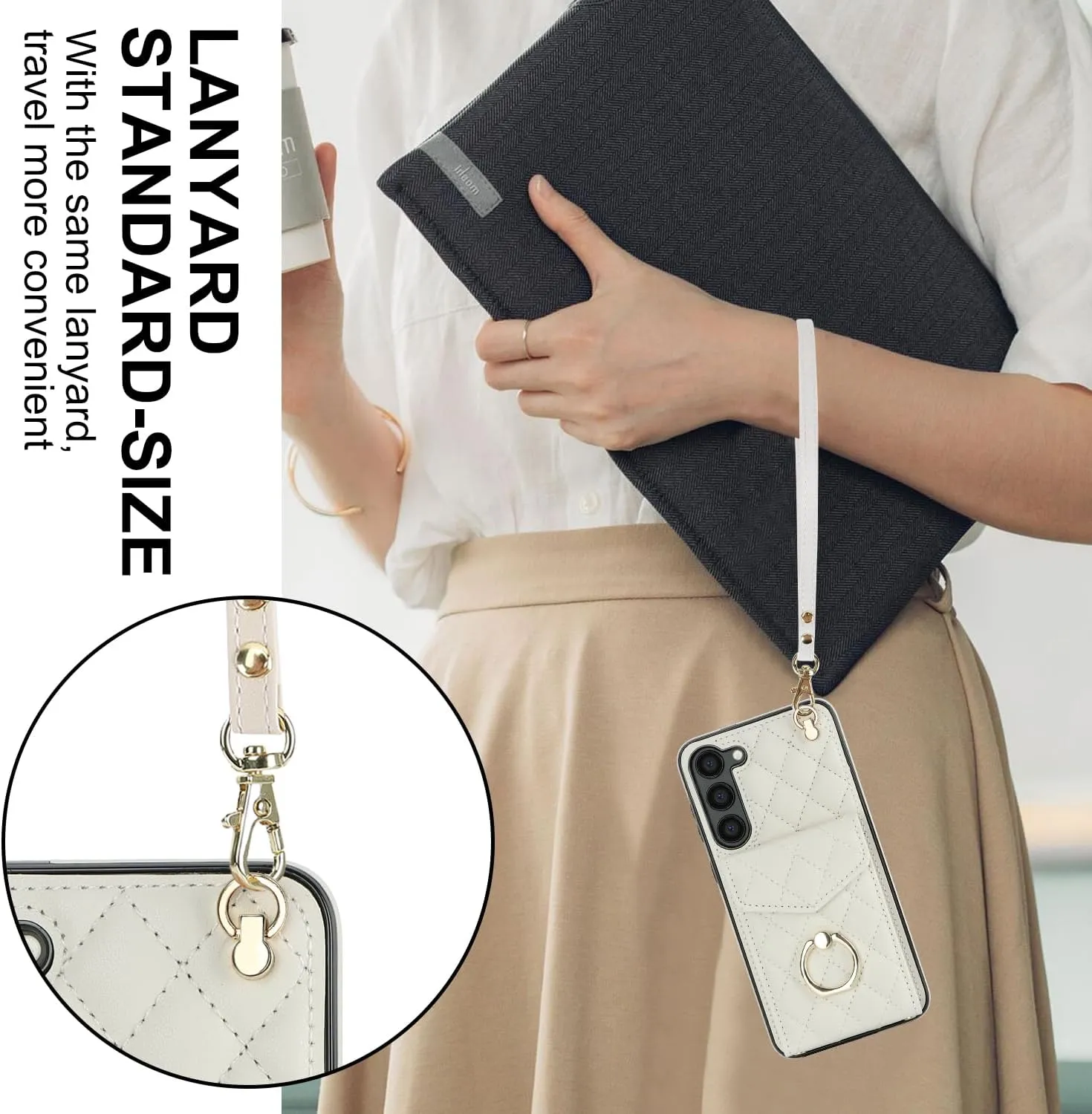 QLTYPRI Crossbody Wallet Case for Samsung Galaxy S24 FE, PU Leather Phone Case with RFID Blocking Card Slots Holder Ring Kickstand Wrist Strap Lanyard Handbag Purse Cover for Samsung S24 FE - White