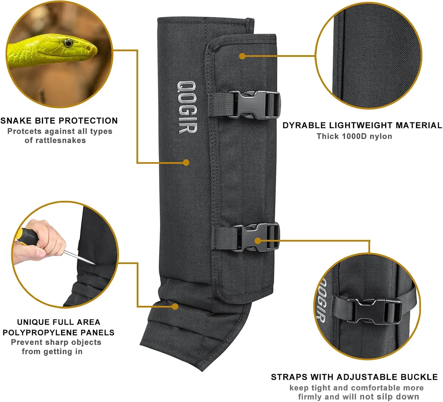 QOGIR Snake Gaiters for Hunting: Durable Snake Guards, Snake Gaiter Leggings for Men & Women, Snake Bite Protection for Lower Legs, Snake Proof Gaiters with Adjustable Size